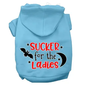 Sucker For The Ladies Screen Print Dog Hoodie Baby Blue Xs