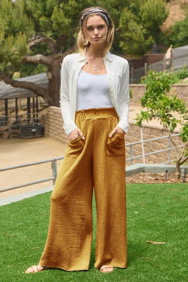 Textured Wide Leg Pant - dijon