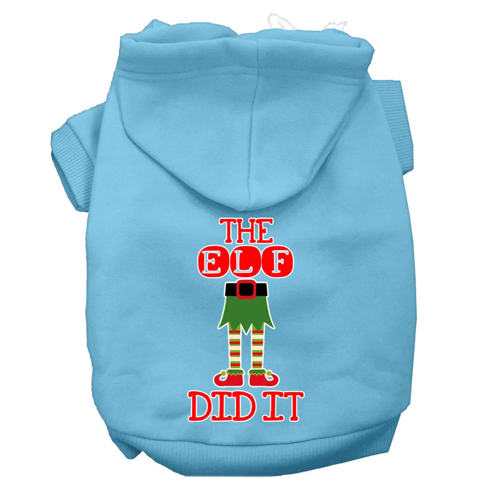 The Elf Did It Screen Print Dog Hoodie Baby Blue Xl