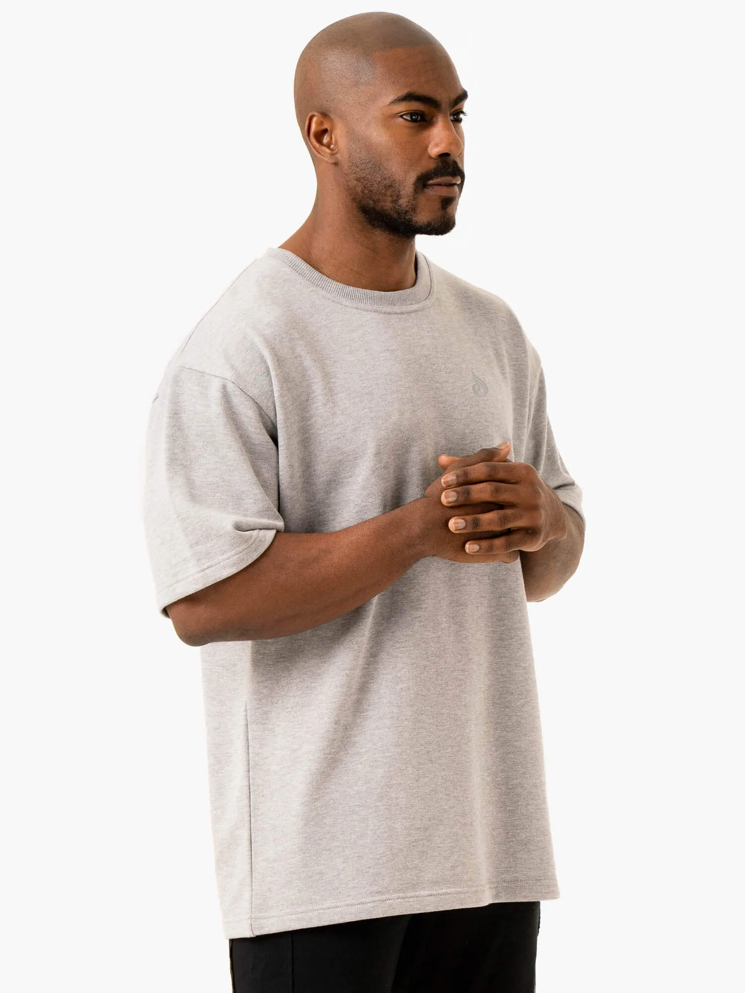 Throwback Oversized Fleece T-Shirt - Grey Marl