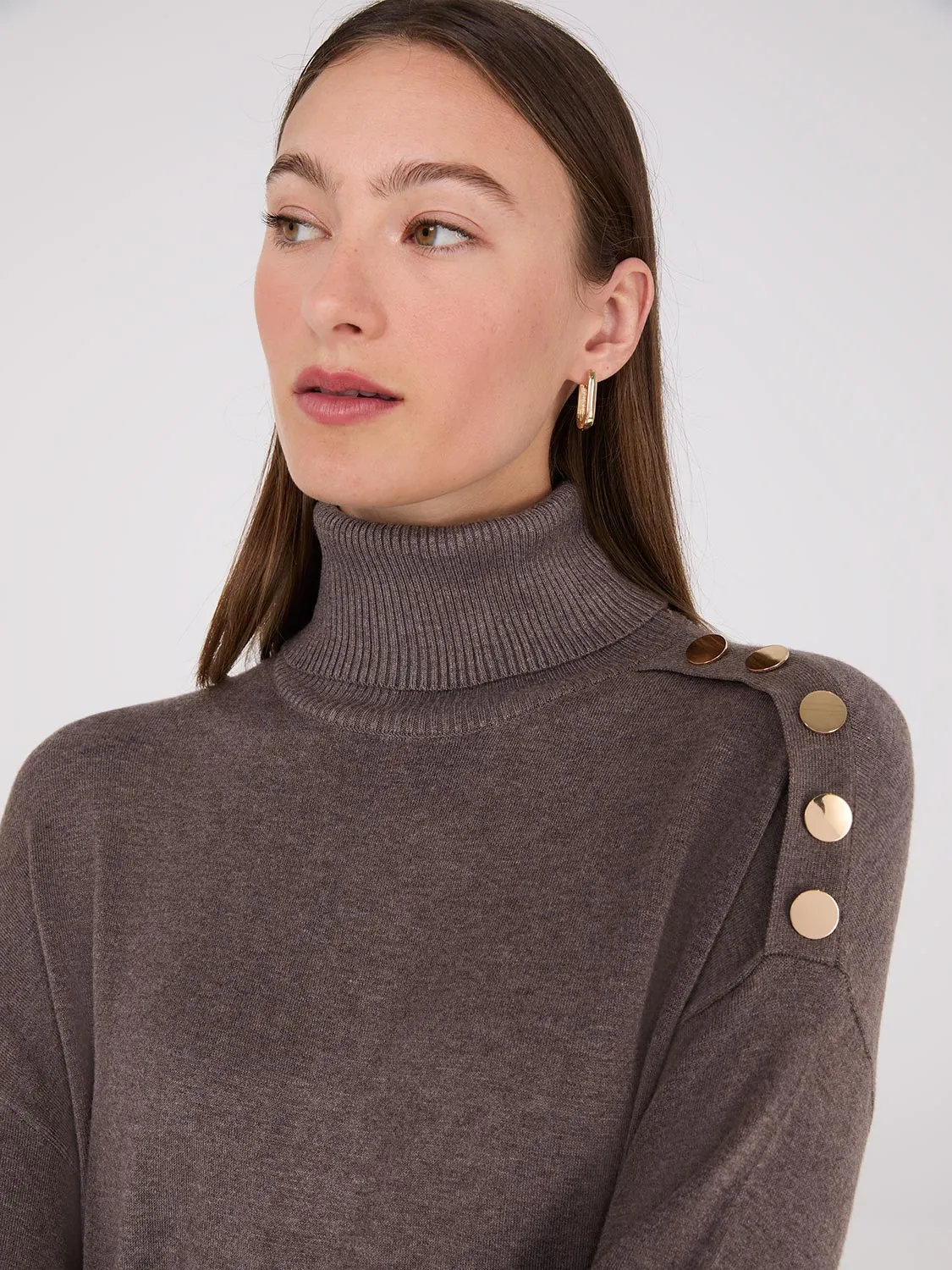 Turtleneck Sweater With Button Details