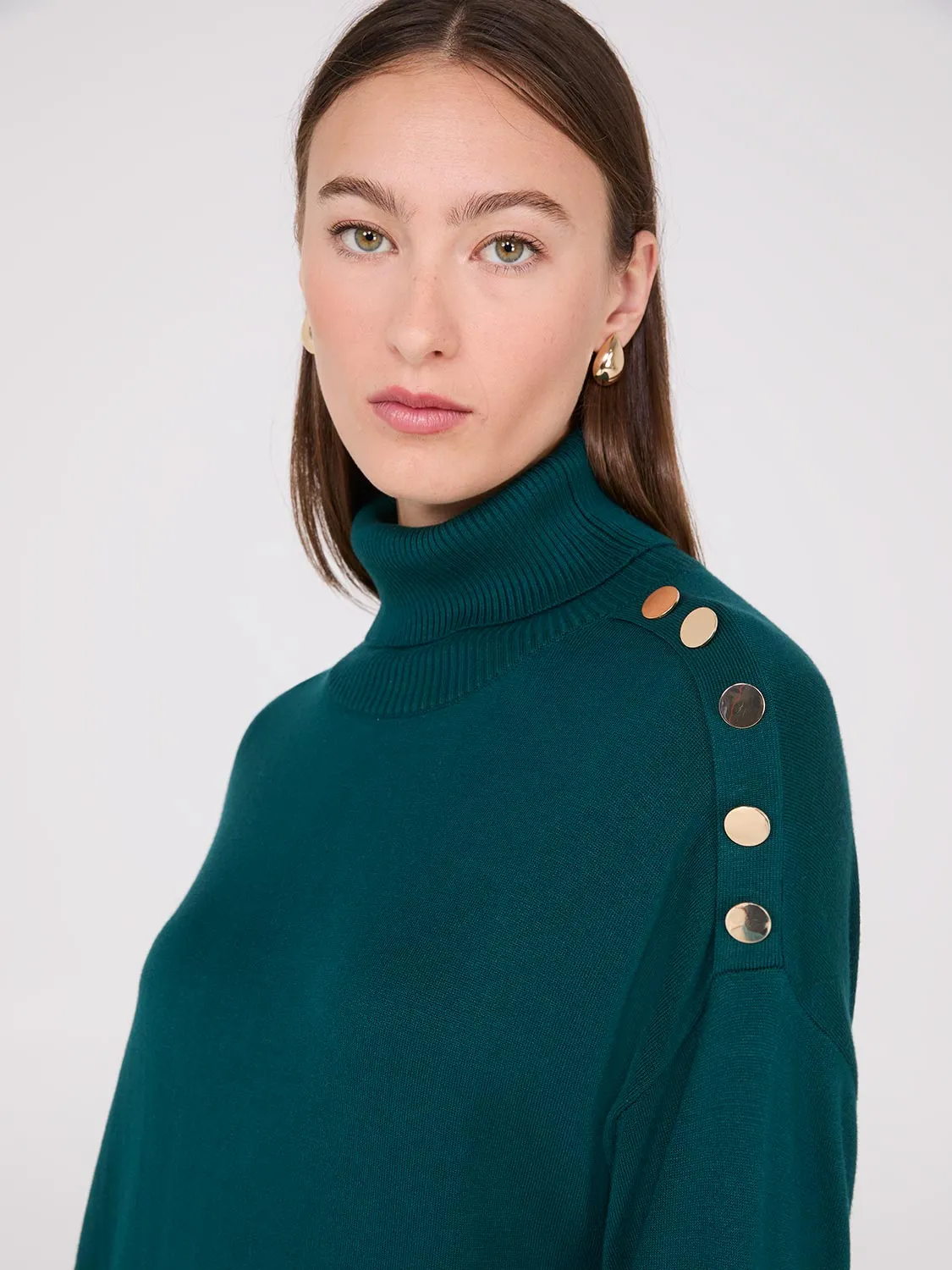 Turtleneck Sweater With Button Details