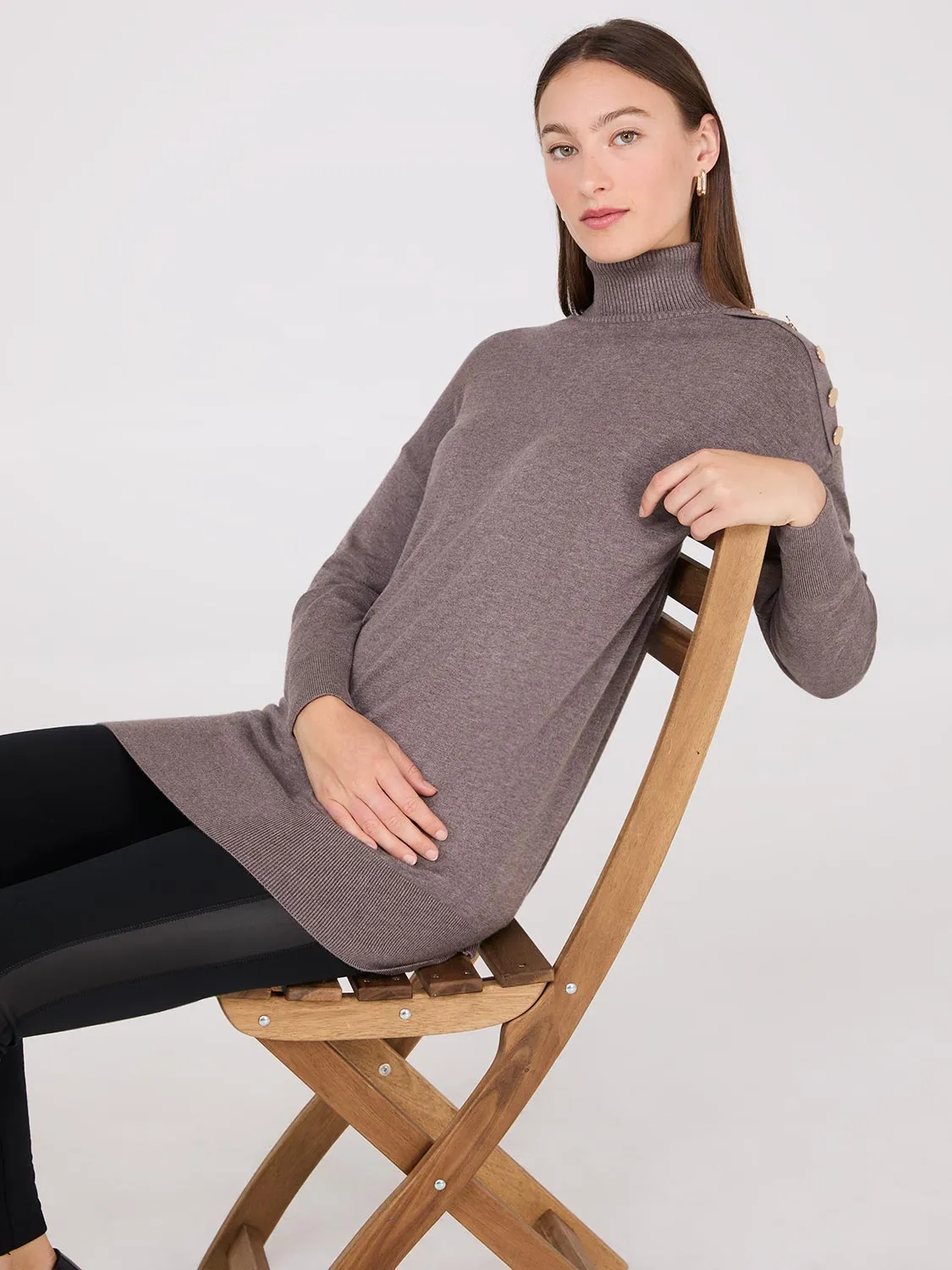 Turtleneck Sweater With Button Details