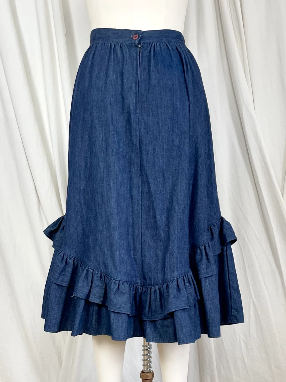 Vintage Denim Ruffle Peasant Skirt