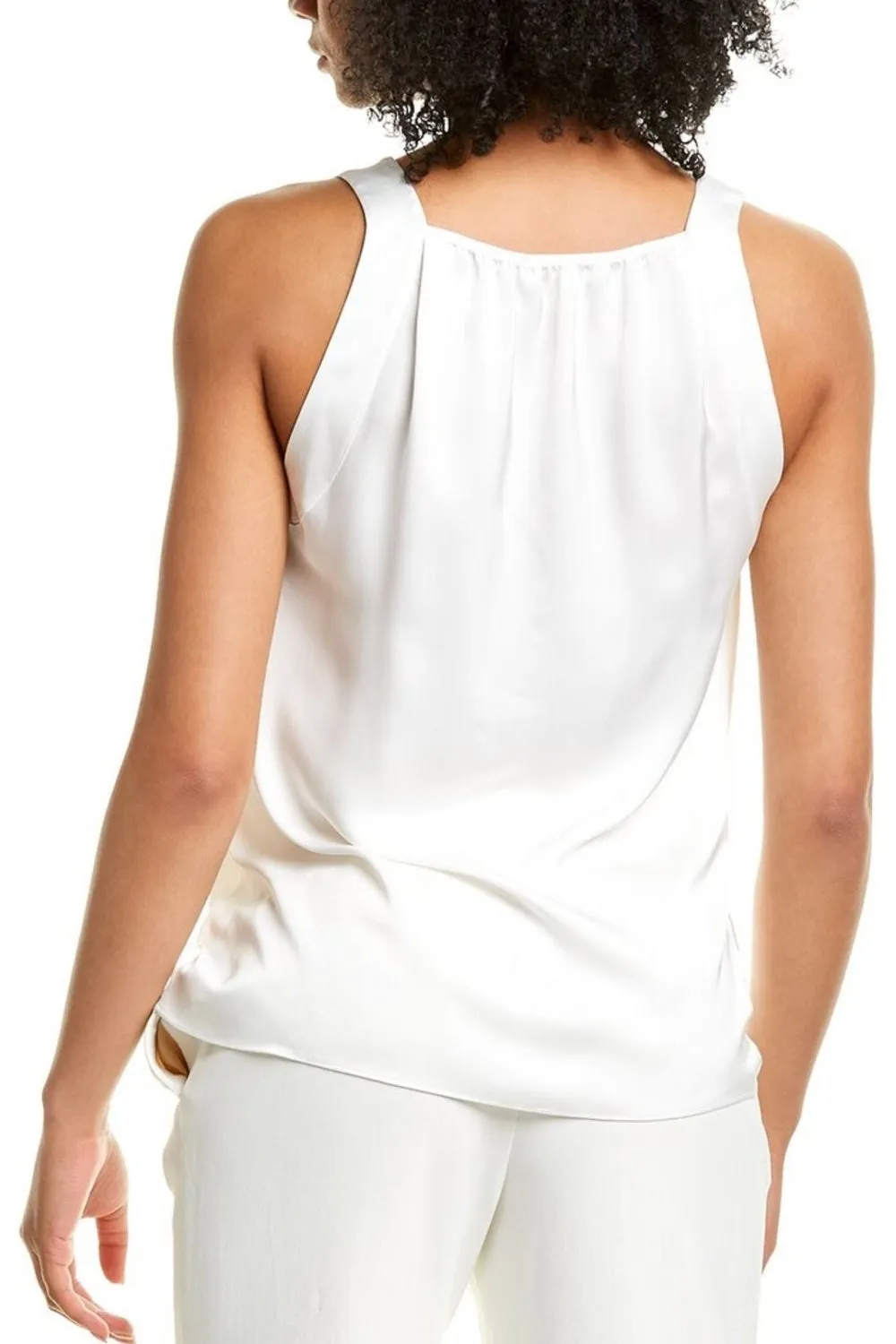 White Cowl Neckline Sleeveless Simple Top