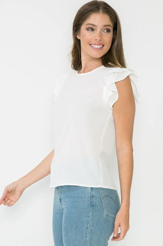 White Simple Frilled Top