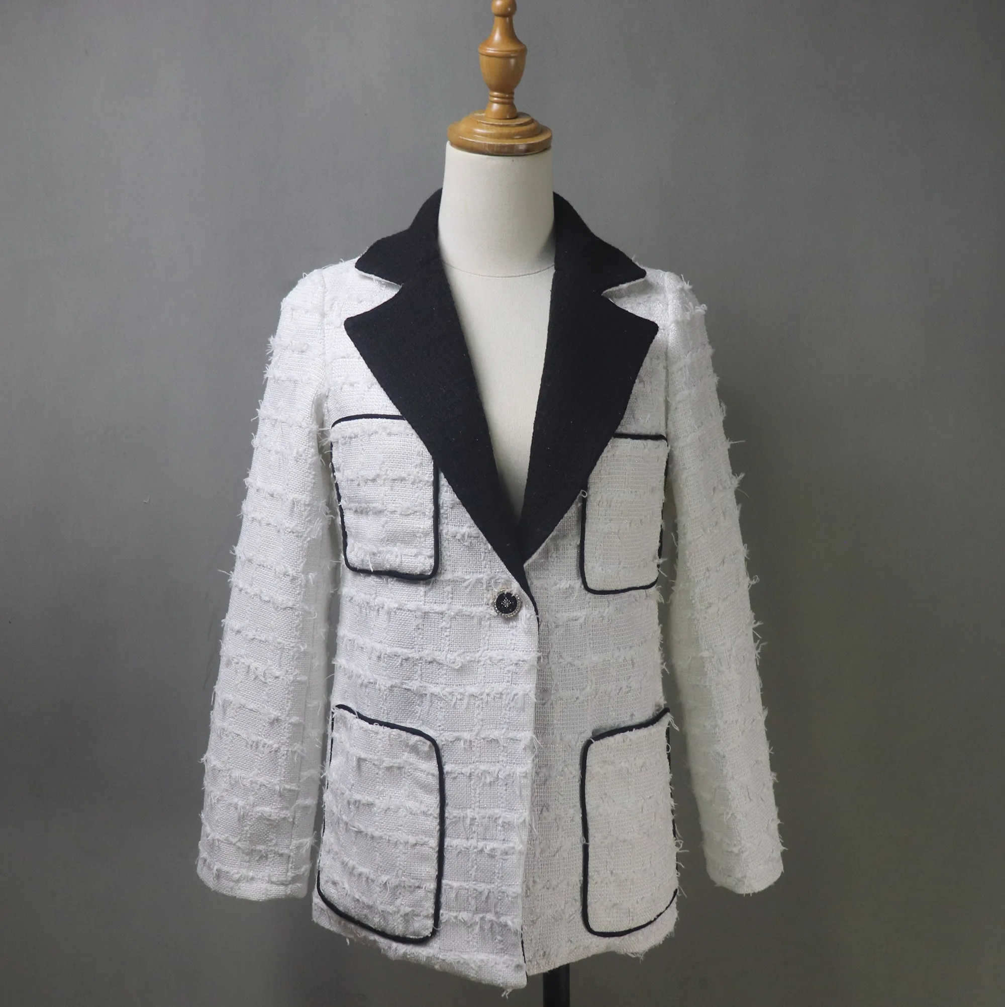 White Tweed Long Jacket Coat