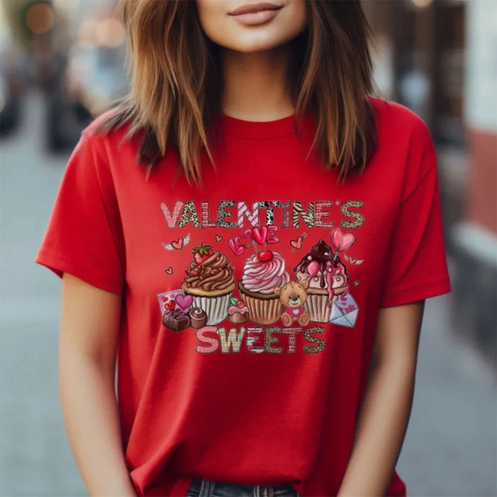 Women Happy Sweet Valentine's Day Print Graphic T-shirt