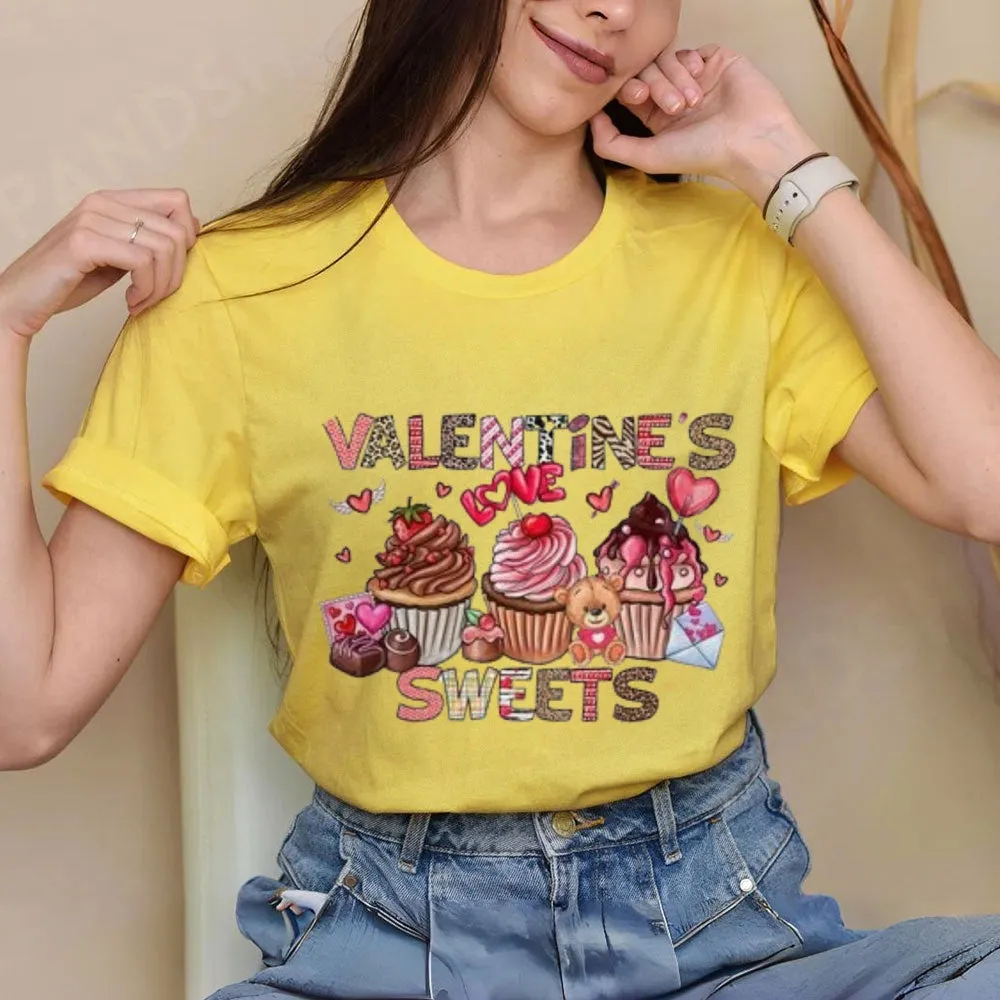 Women Happy Sweet Valentine's Day Print Graphic T-shirt