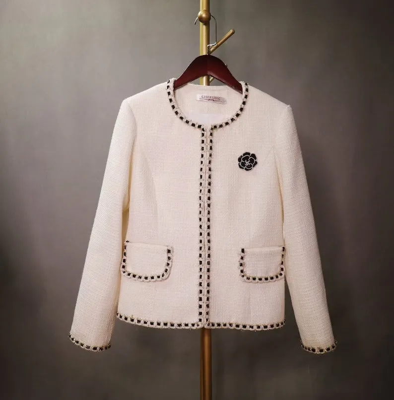 Women's CUSTOM MADE White Tweed Coat Blazer