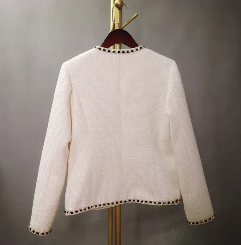 Women's CUSTOM MADE White Tweed Coat Blazer