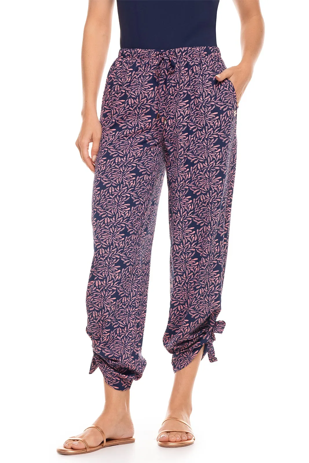 Women's Petra Wide Leg Pants | Peachy Pink Etched Flowers