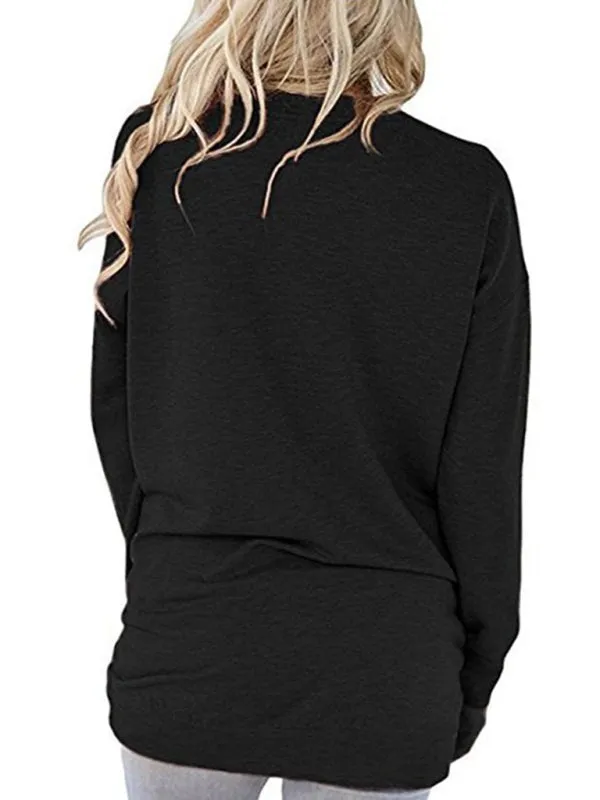 Women's Round Neck Batman Long Sleeve Pocket Solid Color Loose T-Shirt